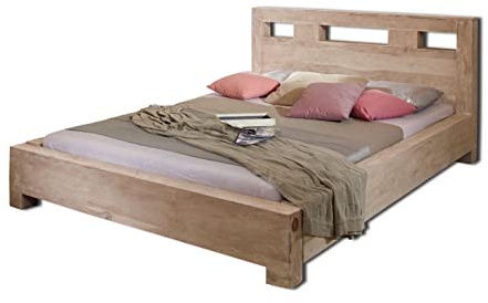 MASSIVMOEBEL24.DE Bett Sheesham grau geölt Nature Grey #204 | 220x220x90 cm (BxTxH) 81 kg Landhaus zerlegt vollmassiv