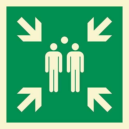Schild Sammelstelle Rettungszeichen nachleuchtend ASR A1.3 400 x 400 mm | 3 mm Alu-Verbund mit nachleuchtender Folie, langnachleuchtend nach ASR A1.3, wetterfest, Made in Germany