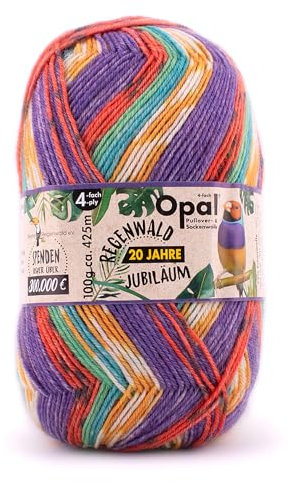 Opal Regenwald 20-Year Anniversary (425m) 4-Ply Yarn - Wool-Blend, for Knitting Warm Socks with a Unique Colour Patterns, 2143, 1 x 100g