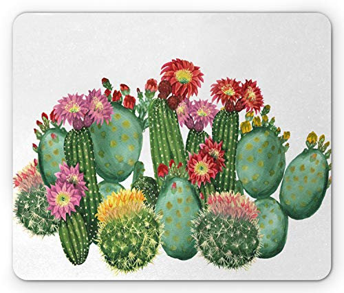 Ambesonne Cactus Mouse Pad, Saguaro Cask Hedge Hog Prickly Pear Opuntia Tropical Botany Garden Plants Print, Rectangle Non-Slip Rubber Mousepad, Standard Size, Multicolor