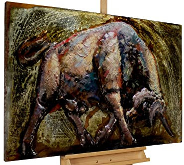 KunstLoft Metallbild 3D | 100% HANDGEFERTIGT | 100x70x7cm | Wandbild Metall Deko 'El Toro' | Stierkampf | Rot Braun | Metall Wanddeko Wohnzimmer