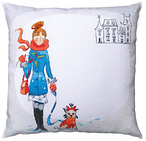 RTO CU035 Winterspaziergang Kreuzstichkissen, Baumwolle, Mehrfarbig, 40x40 cm
