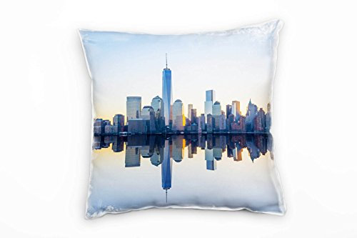 Paul Sinus Art City, Manhattan, Spiegelung, New York, blau, grau Deko Kissen 40x40cm für Couch Sofa Lounge Zierkissen - Dekoration zum Wohlfühlen