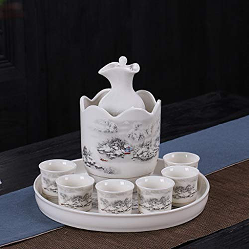Wine Set and Hot Pot Warmer Ceramics with Tray Set of 9