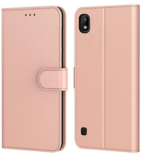 Tenphone Etui Coque pour Samsung Galaxy A10, Protection Housse en Cuir PU Portefeuille Livre,[Emplacements Cartes],[Fonction Support],[Languette Magnétique] pour (Galaxy A10 (6,20 Pouces), Rose Gold)