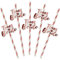 Lot de 48 pailles en papier or rose en forme d'adieu au soleil avec équipement de mariée et drapeaux
