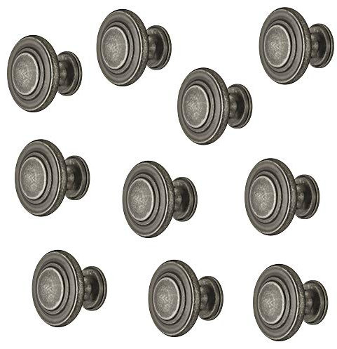Gedotec Möbel-Griff Antik verzinnt matt - Metall Möbelknopf Vintage - HELLAS | Schrankknopf Küche für Schubladen & Schrank-Türen | Rund-Knopf Ø 34 mm | 10 Stück - Design Möbel-Knauf rund mit Schrauben