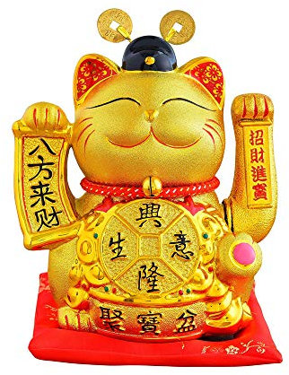 Xizhi Winkekatze, goldene Winkekatze aus Keramik, Glücksbringer, Feng Shui, Dekoration, 22,9 cm