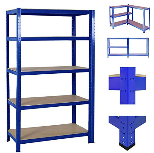 Lucn Fachbodenregal - 200x100x50 cm 175 kg - Schwerlast Steckregal - Schnelle Montage ohne Werkzeug - Kellerregal für eine Flexible Lagerung - ohne scharfe Kanten - Blau