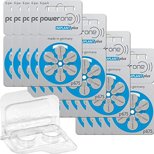Lot de 120 piles pour appareils auditifs Power One Implant Plus (20 x 6 blisters) PR44 bleu + boîte de rangement pour 2 piles auditives