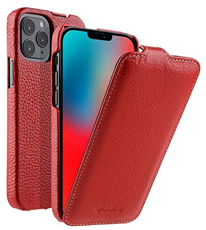 MELCKO Hülle passend für Apple iPhone 12 PRO MAX (6,7 Zoll), Handyhülle mit beschichtetem Leder, Flip-Case, Schutzhülle klappbar, dünne Handy-Tasche, Slim Cover, Rot
