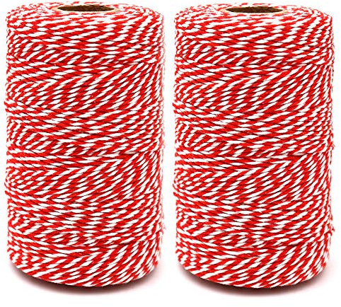 G2PLUS 400M Spago Rosso e Bianco Baker’s Twine Spago in Cotone Cordoncini Decorativi Spago Natalizio,Decorativo Spago,per Cucina Cottura Natale Confezionamento Regalo
