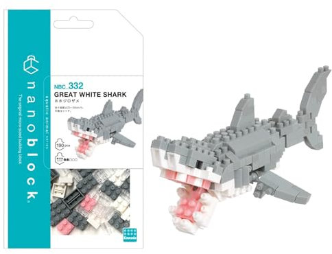 Bandai - Nanoblock - Weißer Hai - Mini-Bausteinfigur - Baukastenspiel - Pixel-Tierfiguren-Bausatz Hai - NBC332