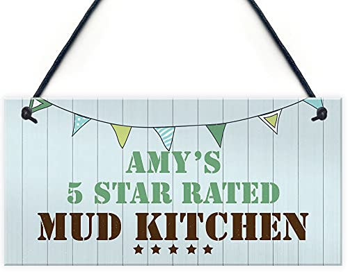 RED OCEAN Funny Mud Kitchen Sign Personalised Playhouse Garden Sign Daughter Son Gift