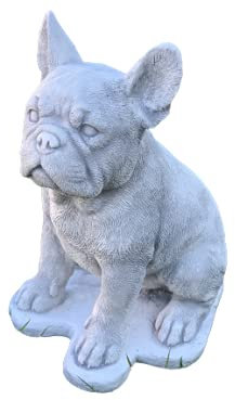 Massive Steinfigur Französische Bulldogge Hund Bully aus Steinguss frostfest Gartendeko Deko-Figur für Haus Garten Moderne Statue Garten-Figur