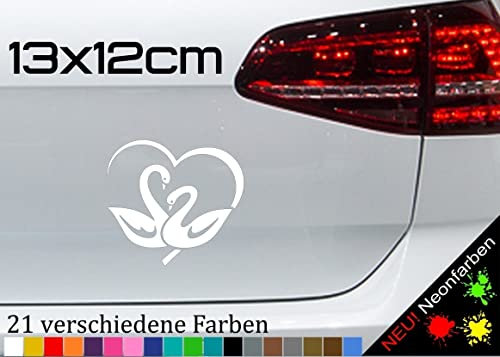 Herz Schwäne Aufkleber Sticker Hochzeit Schwan Füttern Liebe Paar JDM 13x12cm in 21 Farben