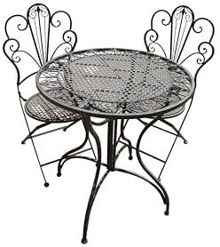 KEYHOMESTORE - Garten-Set bestehend aus dem Tisch mit Zwei klappbaren Stühlen aus Eisen, Höhe Tisch: 75 cm, Durchmesser Tisch: 70 cm, Farbe Braun mit grünen Düften, ideal fürTerrassen.