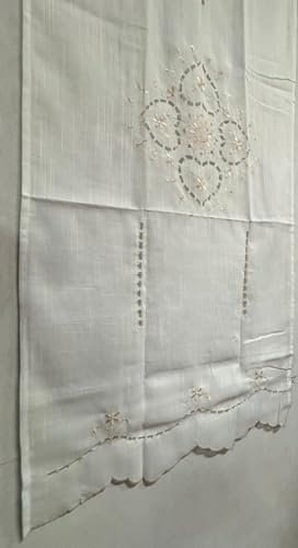 Corredocasa Coppia Tendine in Misto Lino con Ricamo ad Intaglio Elegante Raffinate per Casa, Soggiorno per un'Atmosfera Accogliente Made in Italy Unico e Decorativo(Naturale Ricamo beige, 60x150 cm)
