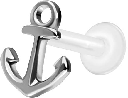 PIERCINGLINE PTFE Labret mit Innengewinde Titan Aufsatz ANKER Piercing Lippe Nase Ohr Helix Tragus Medusa Farb & Größenauswahl