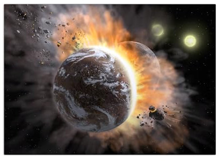 Displate Offiziell NASA MetallPoster Magnetische Befestigung Inklusive Lizenziert Bilder Hochwertiges Poster - Planets - Rocky exoplanets collision Poster 45 cm x 32 cm