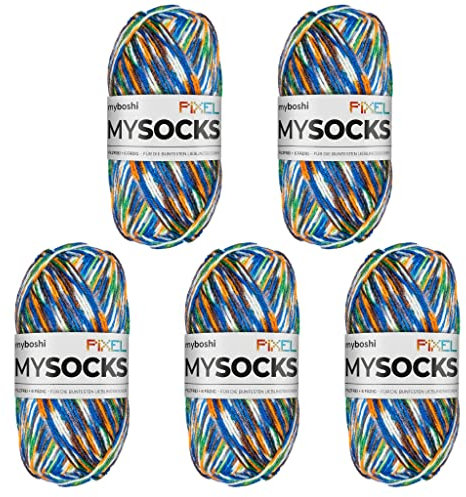 myboshi mysocks Pixel, 6-fädige Sockenwolle, strapazierfähig, Garn aus Schurwolle, filzfrei, 150g, Ll 390m Grün (Booker) 5 Knäuel