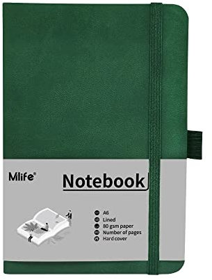 Mlife A6 Klein Journal Notizbuch, 192 Seiten, A6 Notizbücher Mini Hardcover mit elastischem Verschlussband und Falttasche (Grün)