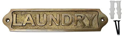 Brass Metal Door Sign Plate | Antique Finish | Easy DIY Installation | Use For Home Decor and Name Plates | Gents, Ladies, Office, Laundry, Restroom, Push, Pull, Parking etc (LAUNDRY)
