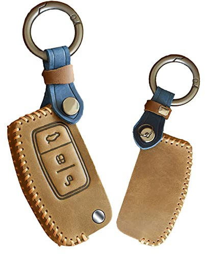 KUNIO Klapp Autoschlüssel Hülle Passt für Ford Fiesta Focus 2 Ecosport Kuga Escape Falcon B-Max C-Max Galaxy Territory Leder Schlüsselhülle Schlüsselanhänger Schutzhülle Schlüsselbund Braun