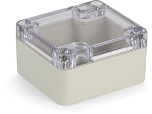 Blanko Modulgehäuse, Universal-Gehäuse aus ABS-Kunststoff mit transparentem Deckel, Mehrzweckghäuse mit Montagepunkten für Leiterplatten, IP 65 Schutzklasse, LxBxH 64x58x35 mm, Lichtgrau