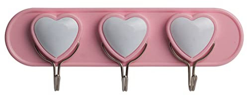 Childrens Bedroom Wall Hooks -3 Hook Coat Rack, Bag Hooks, Multi Door Hooks, Scarf Hook, Hanging Hooks (Pink 3 Heart)