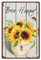 CREATCABIN Bee Happy Metal Tin Sign Sunflower Flower Jarrón Metal Decoración Pared Art Poster Vintage Hierro Pintura Retro Placa para Hogar Dormitorio Sala Estar Jardín Patio Interior Exterior 30x20cm