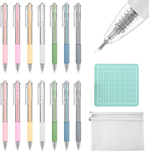 OMIGA 14 Pièces Artisanat Couteau Découper Manuel Stylo avec Decoupe Papier et Sac à Crayons pour Outils de Coupe D'artisanat Étudiant DIY Art Cutting Cutter de Précision