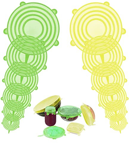 Silikondeckel dehnbar 12 Stück ökologische wiederverwendbare silikon deckel set silikondeckel für dosen silikon deckel universal dehnbar silikondeckel für schüsseln Gelb Grün