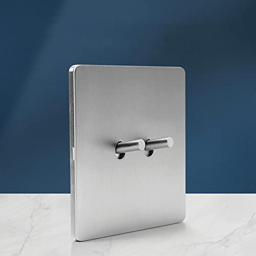 MAXEPO Interrupteur d'éclairage mural Interrupteur en laiton Gris mat Interrupteur à levier 86 Type Acier inoxydable pur Couleur primaire 1-4 Gang 2 Voies Panneau brossé dissimulé Double commande Pris