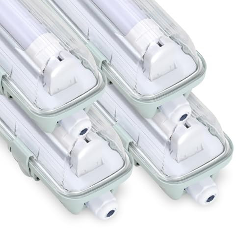 Vigevee LED Feuchtraumleuchte Wannenleuchte 150cm 24w 2400LM Kaltweiß 6500K T8 LED Röhre, IP65 Wasserfest Feuchtraumlampe Werkstattlampe für Garage, Keller, Büro - 4 Stück