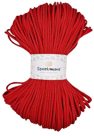 Sznurkomania - Cordon en coton tressé - 3 mm - 100 m - 46 couleurs - Pour macramé - Fil de qualité supérieure - Corde macramé - Rouge