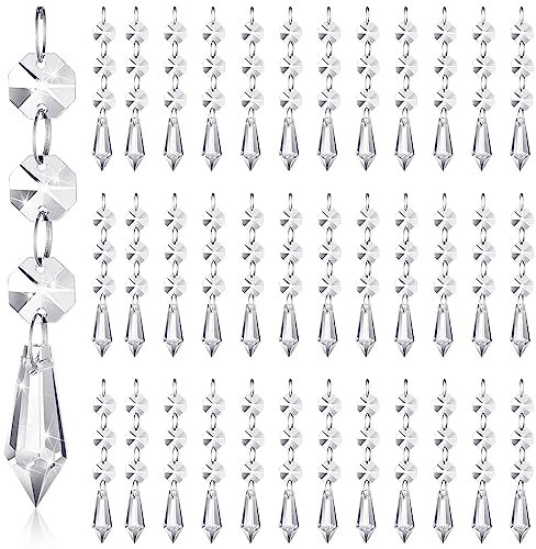 Nuenen 100 Stück hängende Kristalle für Tafelaufsätze, Kronleuchter, Girlande, Weihnachtsbaum, Tropfenform, Kristall-Prismen, Anhänger, Ornamente für Hochzeit, Fenster, Heimdekoration (Eiszapfen)