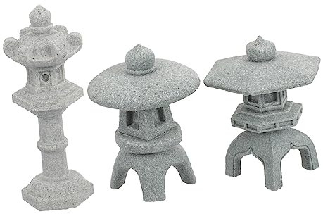 ABOOFAN 3pcs Miniature Pagoda Lantern Statues Resin Japanese Style Garden Ornaments for Bonsai Fish Tank and Micro Landscape Decoration