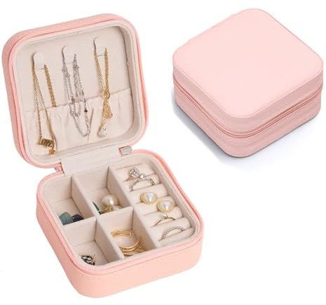 Kritz Damen Schmuckkästen für Halsketten Ringe Ohrringe – Schmuckorganizer praktische kompakte für Reisen Schutz Aufbewahrung von Schmuck - Schmuckschatulle Geschenk Frauen (Pink Ultra kompakte)