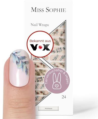Original Miss Sophie Nagelfolien Frozen Glam I 24 ultra-dünne Nagellack-Streifen mit Muster Mistletoe I Für Finger- & Fußnägel I Hält auf Natur- sowie lackierten, Acryl-, Gel- & Shellac-Nägeln