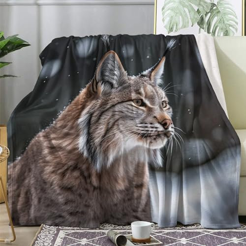 Kuscheldecke Flauschig Luchs, Große Decke Fleecedecke 220x240 Wildtiere, Flanell Sofadecke Blanket XXL, Wohndecke Schlafdecke Winter Warm Weich, Deko Decken für Couch Bed