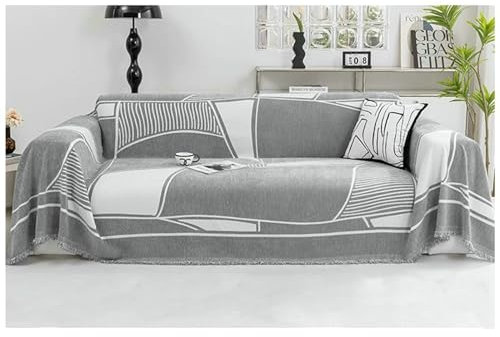 Ayoiow Couch Überzug Kort Sofa Überzug Grau Sofahusse 1Sitzer Chenille Geometrisches Muster