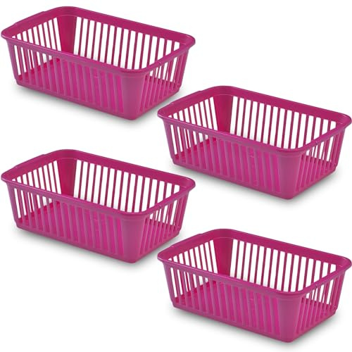 25cm Little Plastic Handy Baskets for kitchen Mini Size Storage Basket (Pink, Pack of 4)