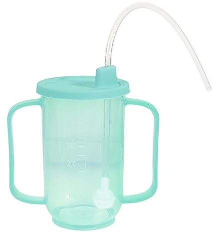 NICEYEA Tazza a prova di perdite per disabili, con 2 manici, tazza con cannuccia, per anziani, in gravidanza, aiuto per bere