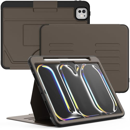 SEYMCY Case for iPad Pro 11 Inch 2025(M5)/2024(M4) (Not suitable for 2018~2022 versions), Smart Cover with 5-angle Magnetic Stand, Auto Sleep/Wake, Pencil Holder, Card Slots, Brown