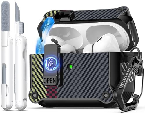 R-fun kompatibel mit AirPods Pro 2 Hülle (Auto Pop-Up-Deckel) mit Reinigungsset, kompatibel mit Airpods Pro 2./1. Gen(2023/2022/2019), für Airpods Pro Hülle (USB-C/Lightning-Kabel),Kohlefasergrau