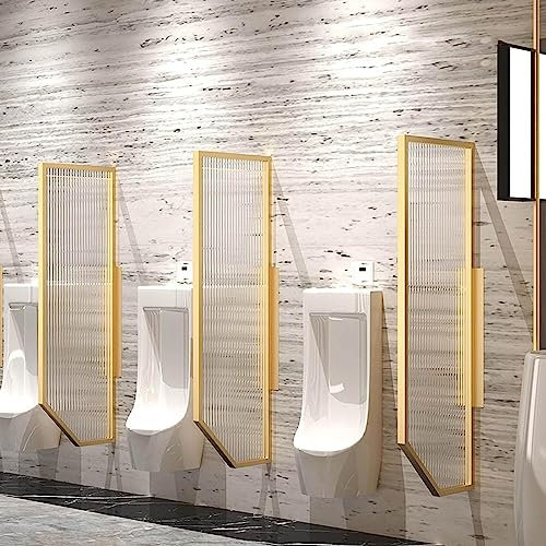 Urinal Partition Protection Screen Wall-Mounted Men Urinal Privacy Screen Toilet Partition,Stainless Steel Frame And Translucent Tempered Glass Panel Room Divider,For Bathroom/Hotel (Gold Stainless S