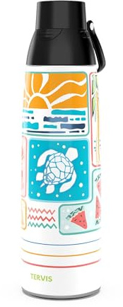 Tervis Venture Trinkflasche Beach Burst dreifach wandig isolierter Becher Reisebecher hält Getränke kalt und heiß, 1,0 l Edelstahl