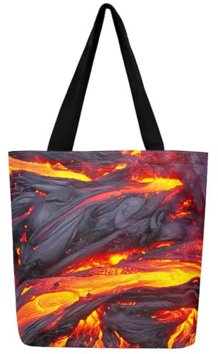 Homewish Vulkan Leinwand Tote Bag Katastrophe Gedruckte Leinwand Tasche Rot Gelbe Einkaufstasche Lava Wiederverwendbare Lebensmitteltasche Natürliche Katastrophe Muster Einkaufstasche