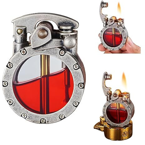 2025 Retro-Kerosin-Feuerzeug, Steampunk, transparentes Feuerzeug, antikes Windjacke-Feuerzeug, Cooles, einzigartiges Herrenfeuerzeug (kein Kraftstoff)(Silver)